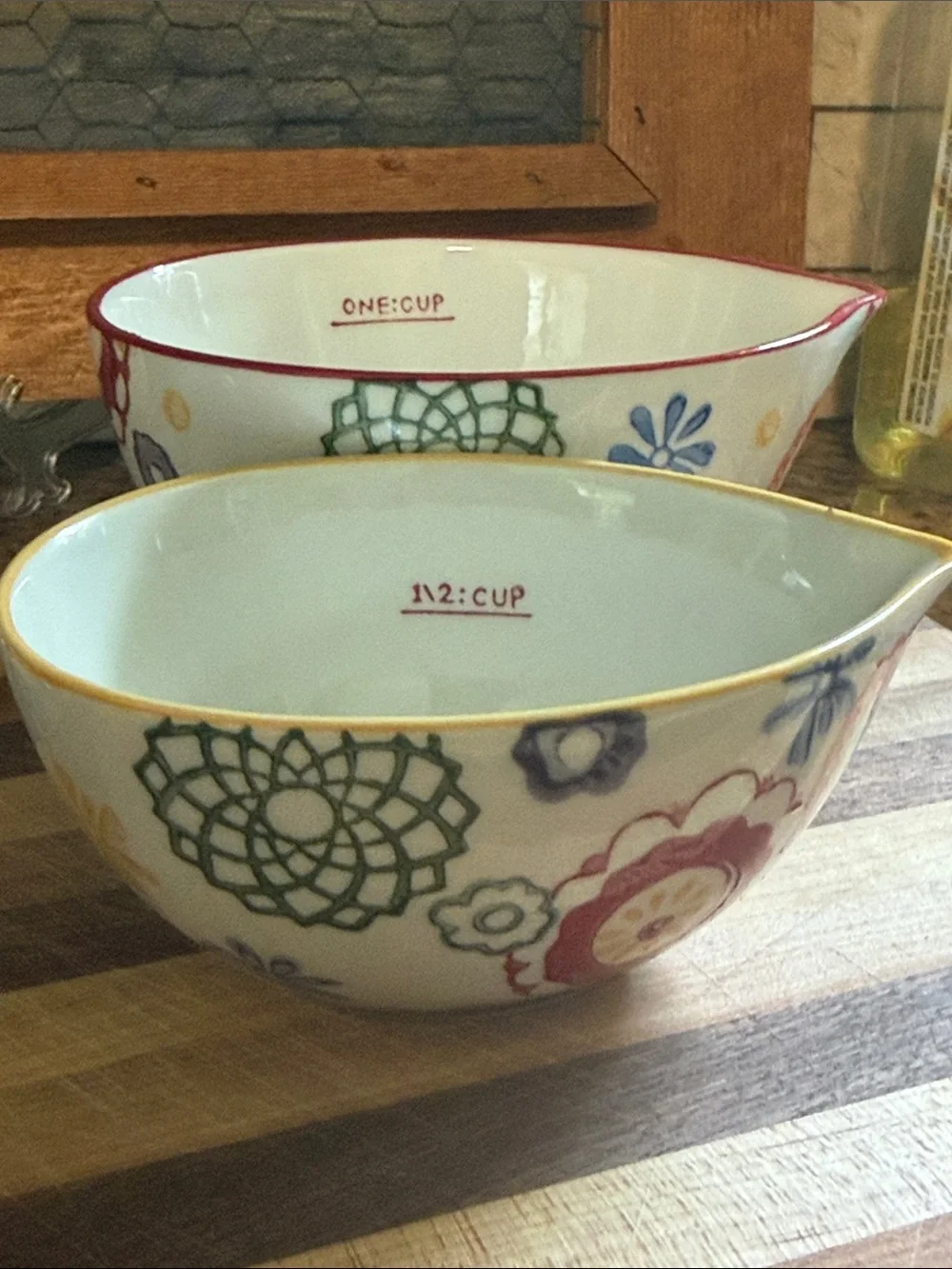 Pier 1 Multicolor Floral Ceramic Nesting Measuring Cups